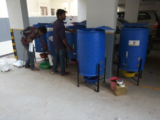 Five Barrel digesters being installed at Mars Meadows, Rajarajeshwari Nagar. This apartment has 55 homes.