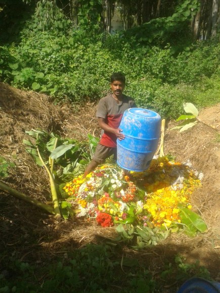 Composting of Ganesha festival near a lake in Yelahanka. It tells us clearly the value of segregated waste.